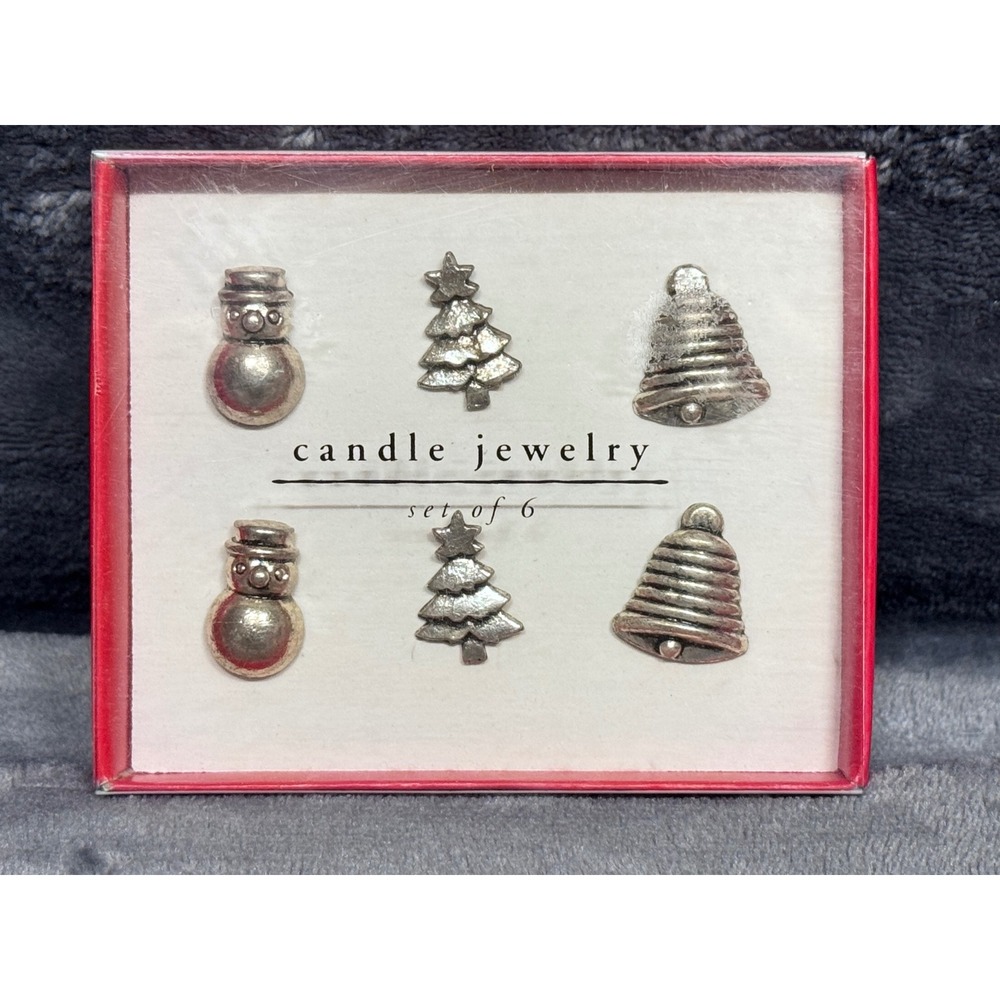 Pier 1 Imports Christmas Candle Jewelry Set 6 Snowman Tree Bell Silver Pewter